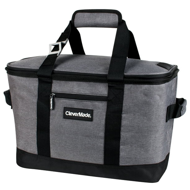 30 Liter Insulated Tote Bag CleverMade SnapBasket 50 Can Soft-Sided Collapsible Cooler Heathered Charcoal/Black 7060-H011-0006 